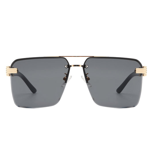 Elysian - Retro Square Rimless Brow-Bar Tinted Fashion Sunglasses