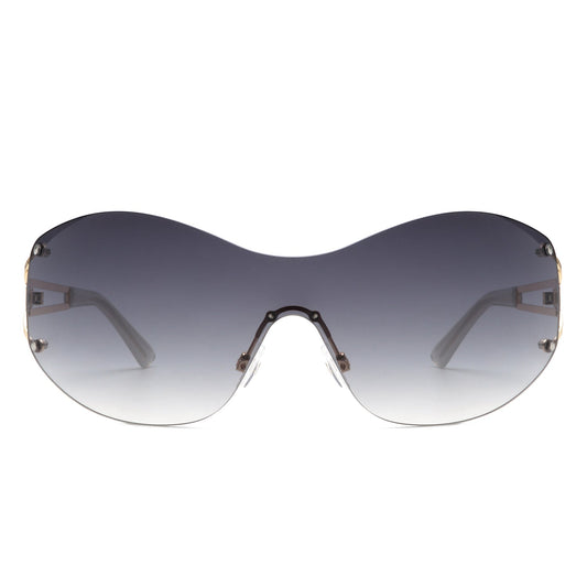 Elandor - Women Rimless Oversize Sleek Oval Fashion Sunglasses