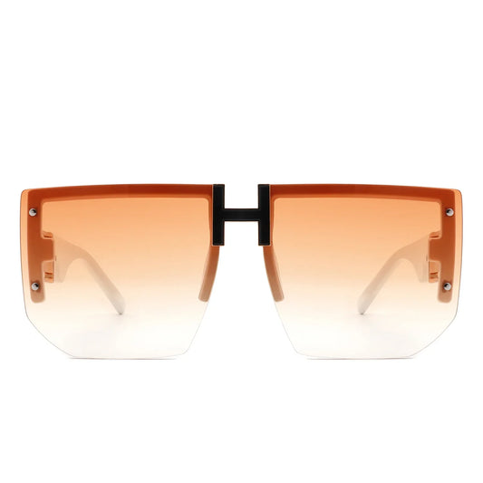 Kaelor - Square Oversized Flat Top Gradient Half Frame Sunglasses