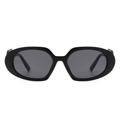 Glittera - Rectangle Retro Oval Chic Round Lens Leaf Design Fashion Sunglasses