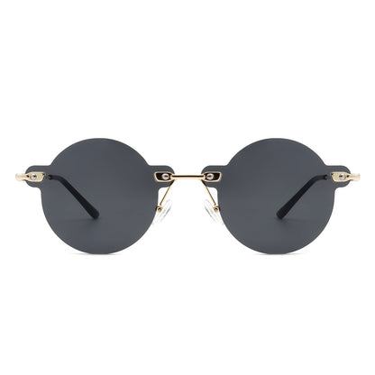 Crescent - Circle Retro Round Rimless Fashion Tinted Vintage Sunglasses