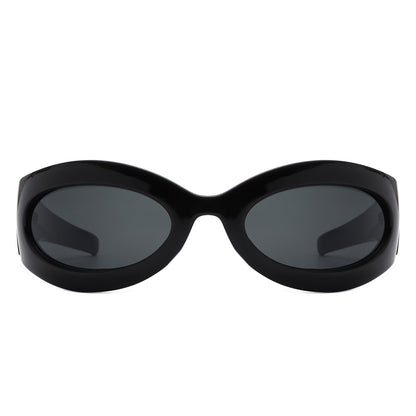 Albion - Retro Oval Wrap Around Round Sunglasses