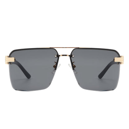 Elysian - Retro Square Rimless Brow-Bar Tinted Fashion Sunglasses