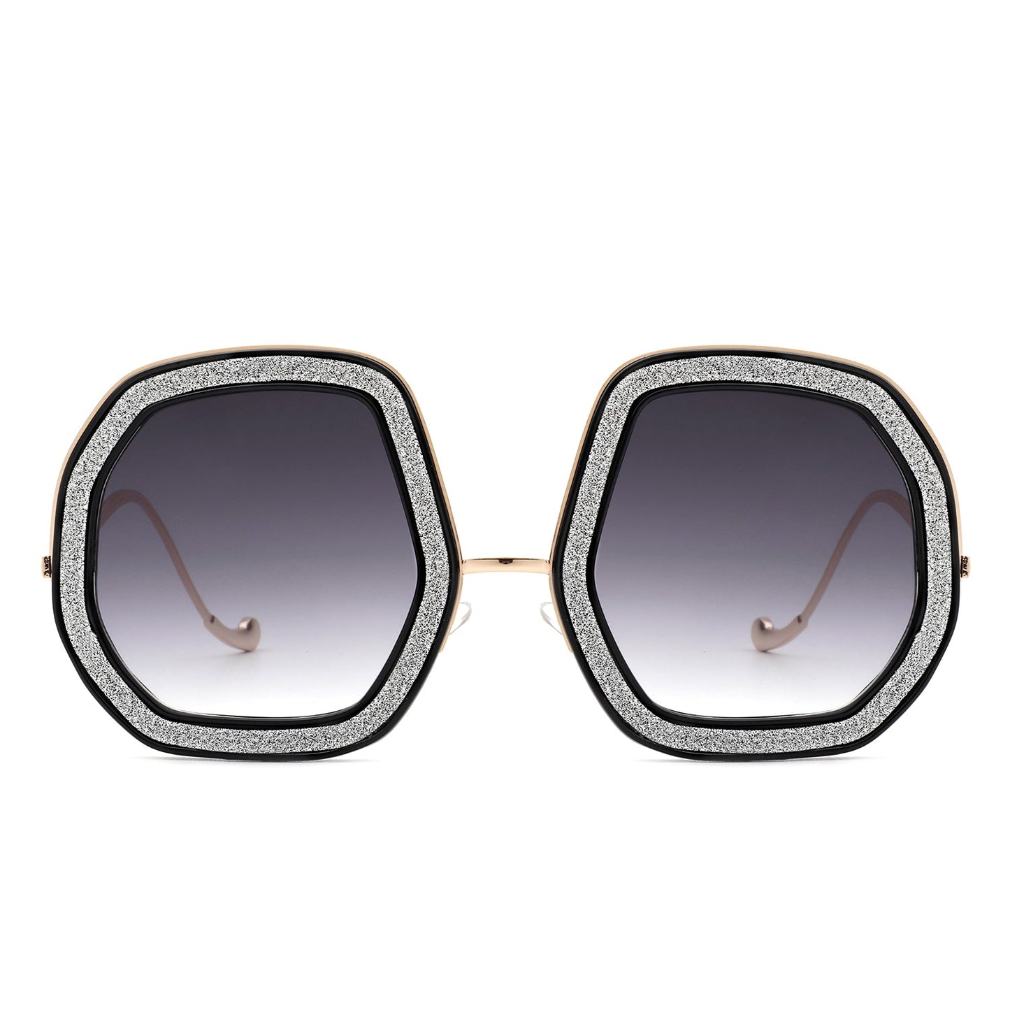 Xanadawn - Women Round Irregular Geometric Glitter Fashion Sunglasses