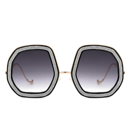 Xanadawn - Women Round Irregular Geometric Glitter Fashion Sunglasses