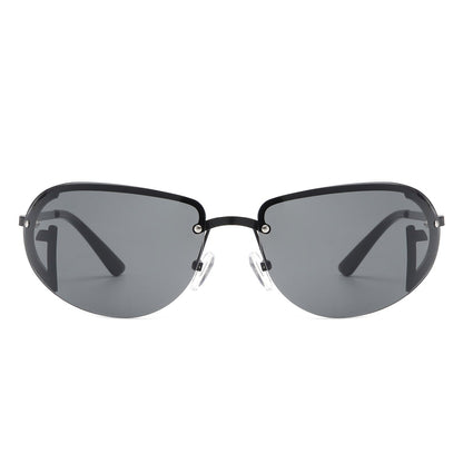 Oceandew - Retro Rimless Oval Tinted Round Sunglasses