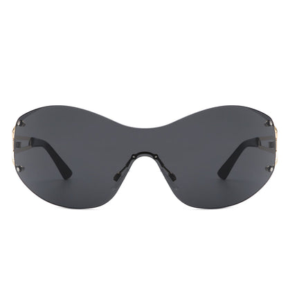 Elandor - Women Rimless Oversize Sleek Oval Fashion Sunglasses