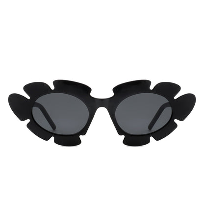 Pixielan - Women Irregular Round Cut-Out Cat Eye Flower Design Fashion Sunglasses
