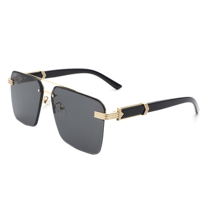 Elysian - Retro Square Rimless Brow-Bar Tinted Fashion Sunglasses