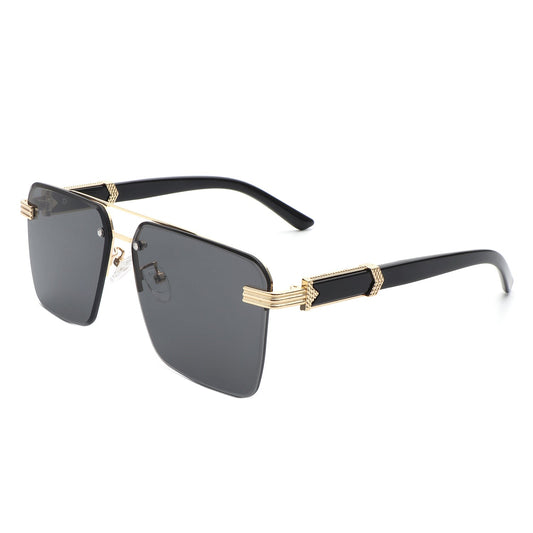 Elysian - Retro Square Rimless Brow-Bar Tinted Fashion Sunglasses