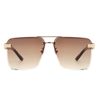Elysian - Retro Square Rimless Brow-Bar Tinted Fashion Sunglasses