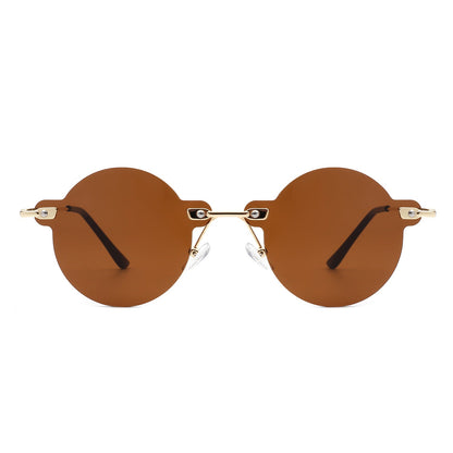 Crescent - Circle Retro Round Rimless Fashion Tinted Vintage Sunglasses