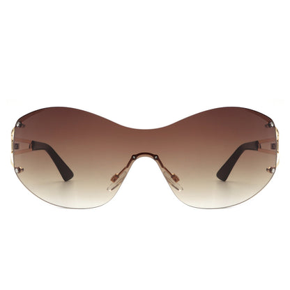Elandor - Women Rimless Oversize Sleek Oval Fashion Sunglasses