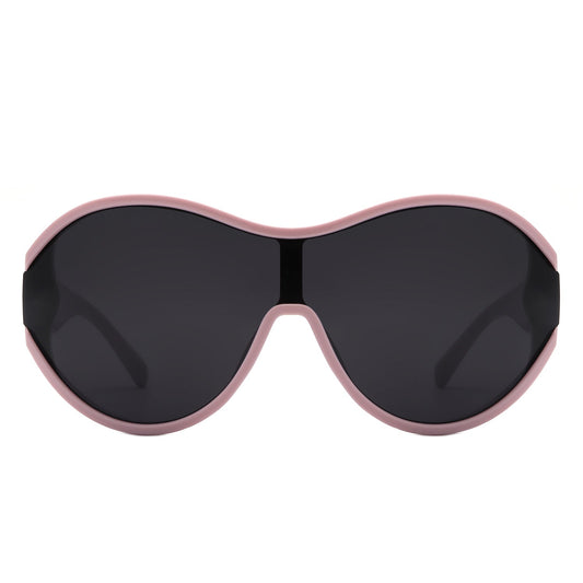 Gwyneth - Retro Oversized Oval Curved Round Sunglasses
