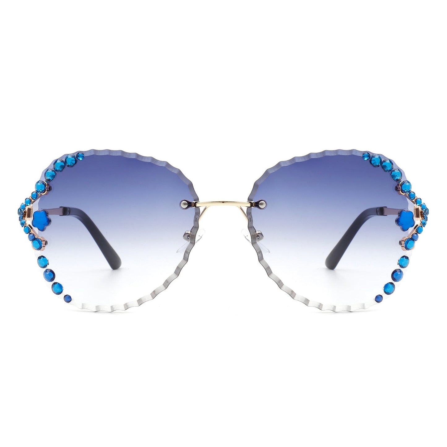 Lightblu - Women Fashion Oversize Rimless Round Rhinestone Design Sunglasses