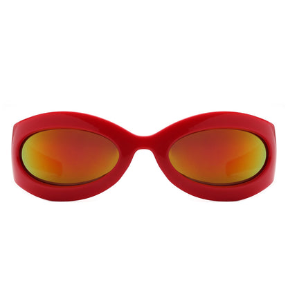 Albion - Retro Oval Wrap Around Round Sunglasses