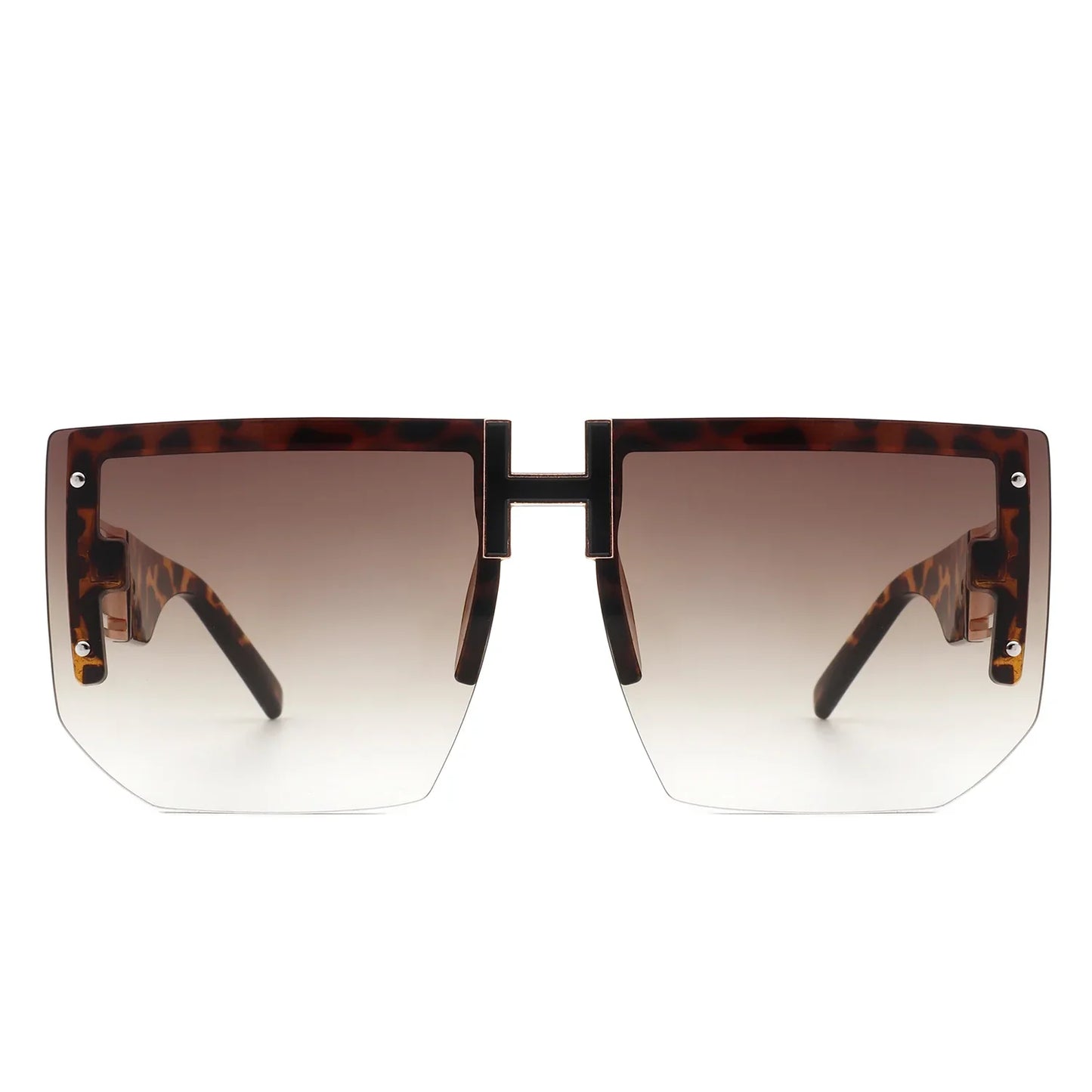Kaelor - Square Oversized Flat Top Gradient Half Frame Sunglasses