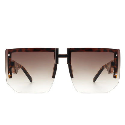 Kaelor - Square Oversized Flat Top Gradient Half Frame Sunglasses