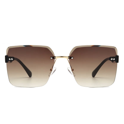 Aspos - Square Rimless Fashion Tinted Women Sunglasses
