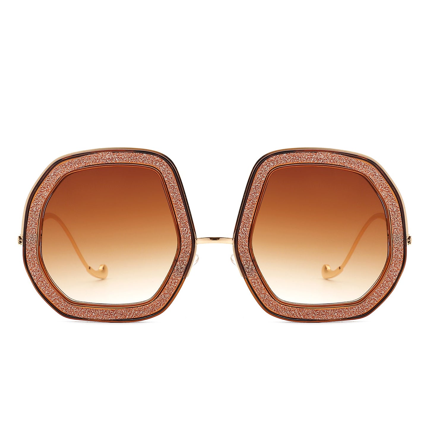 Xanadawn - Women Round Irregular Geometric Glitter Fashion Sunglasses