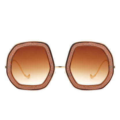 Xanadawn - Women Round Irregular Geometric Glitter Fashion Sunglasses