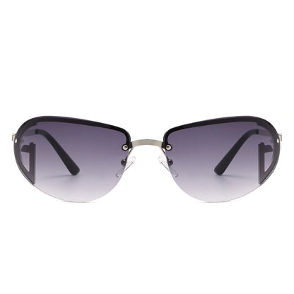 Oceandew - Retro Rimless Oval Tinted Round Sunglasses