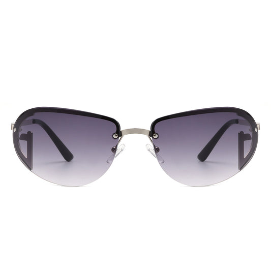 Oceandew - Retro Rimless Oval Tinted Round Sunglasses