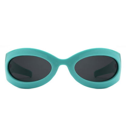 Albion - Retro Oval Wrap Around Round Sunglasses