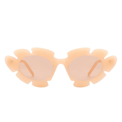 Pixielan - Women Irregular Round Cut-Out Cat Eye Flower Design Fashion Sunglasses