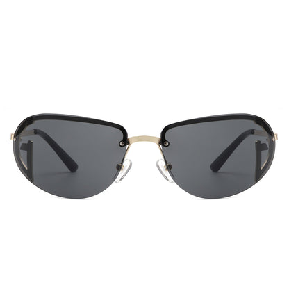 Oceandew - Retro Rimless Oval Tinted Round Sunglasses