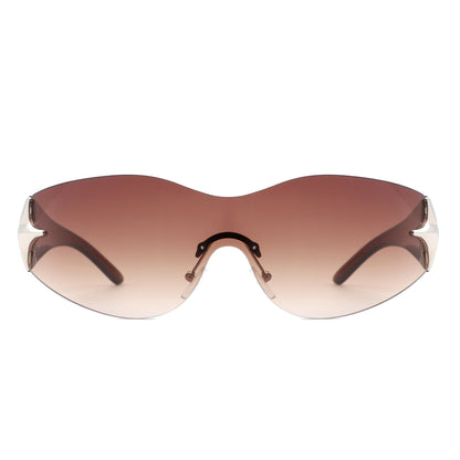 Spark - Sleek Rimless Double Star Fashion Shield Sunglasses
