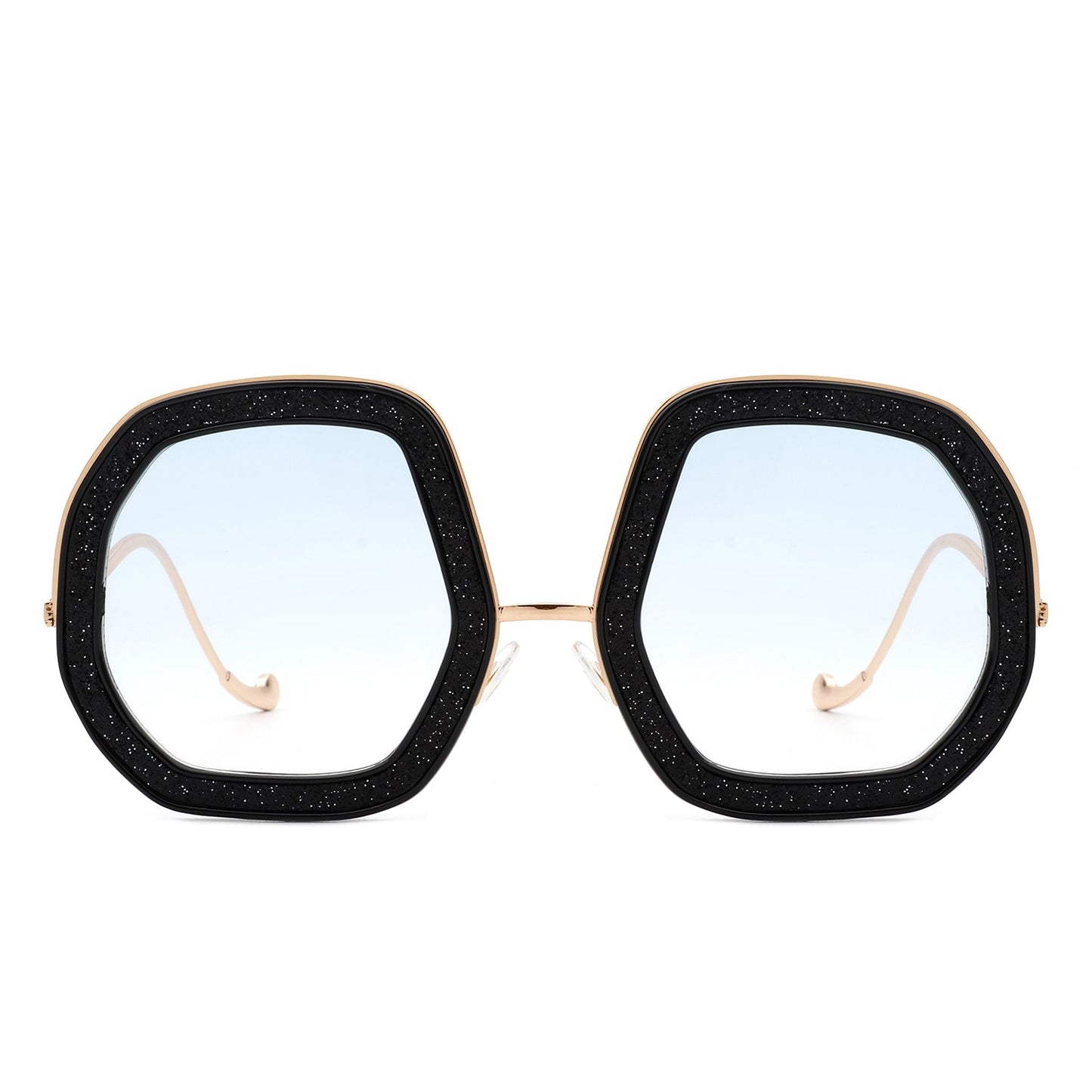 Xanadawn - Women Round Irregular Geometric Glitter Fashion Sunglasses