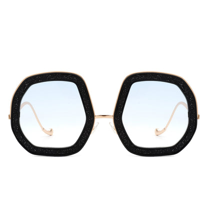 Xanadawn - Women Round Irregular Geometric Glitter Fashion Sunglasses