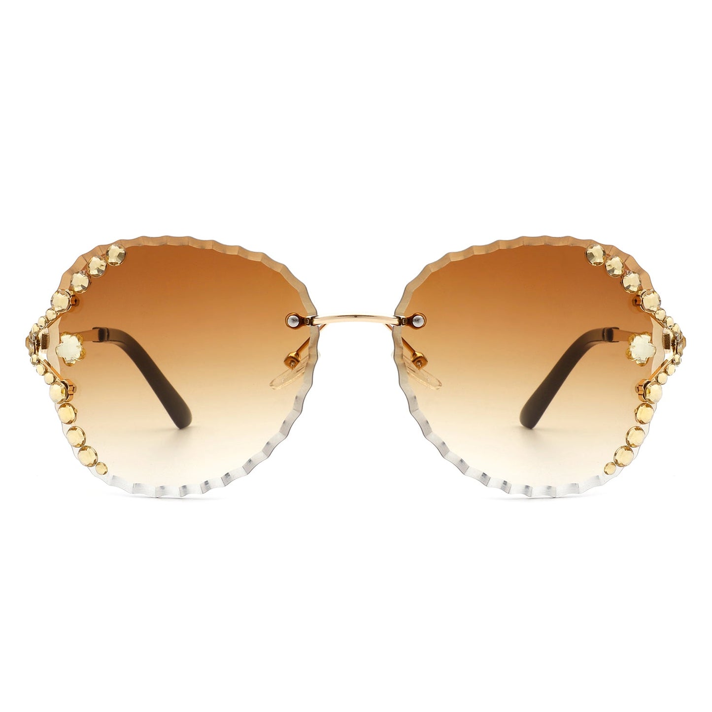 Lightblu - Women Fashion Oversize Rimless Round Rhinestone Design Sunglasses