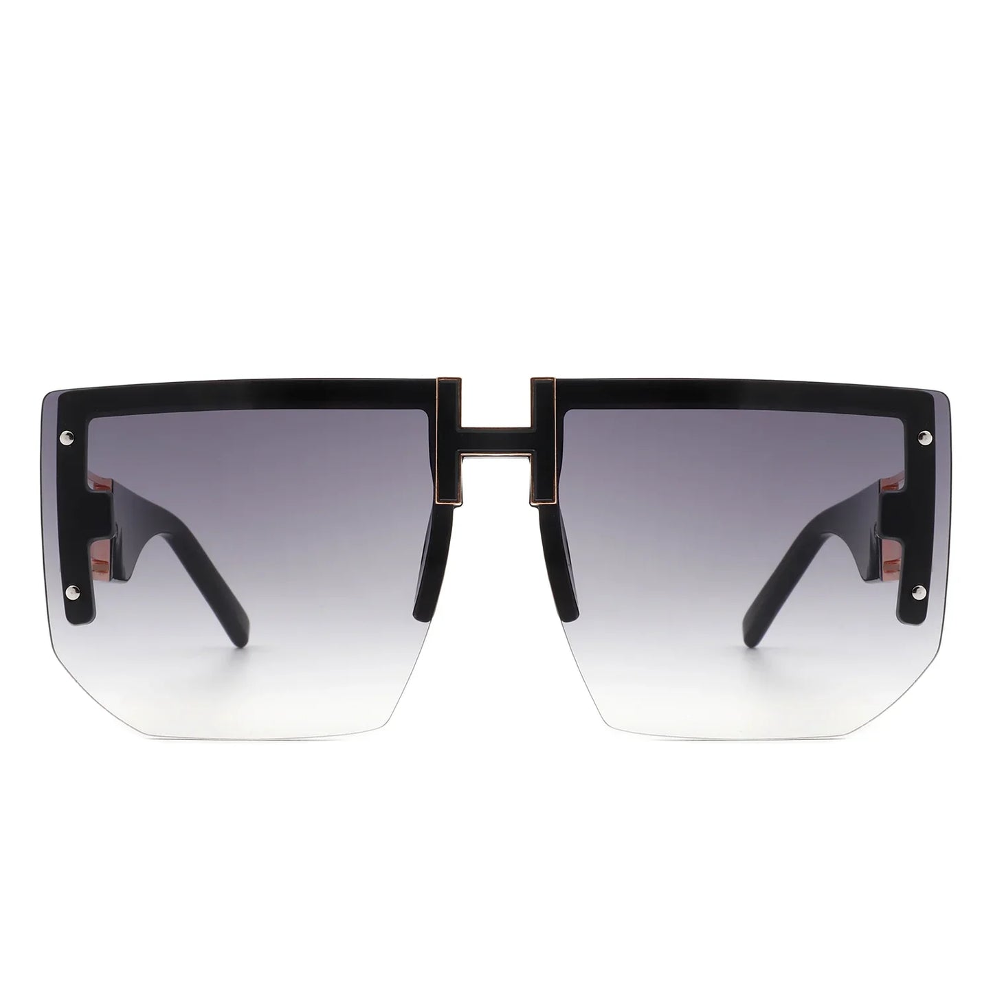 Kaelor - Square Oversized Flat Top Gradient Half Frame Sunglasses