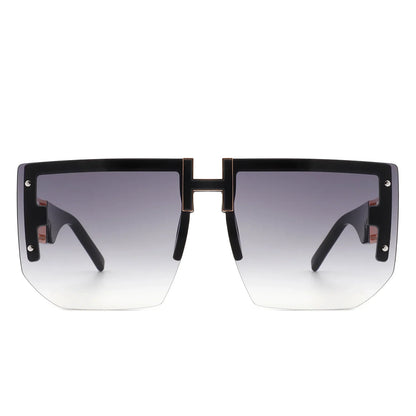 Kaelor - Square Oversized Flat Top Gradient Half Frame Sunglasses