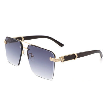 Elysian - Retro Square Rimless Brow-Bar Tinted Fashion Sunglasses
