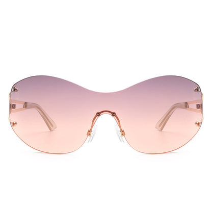 Elandor - Women Rimless Oversize Sleek Oval Fashion Sunglasses