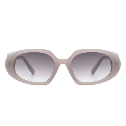 Glittera - Rectangle Retro Oval Chic Round Lens Leaf Design Fashion Sunglasses