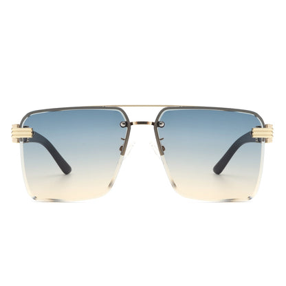 Elysian - Retro Square Rimless Brow-Bar Tinted Fashion Sunglasses