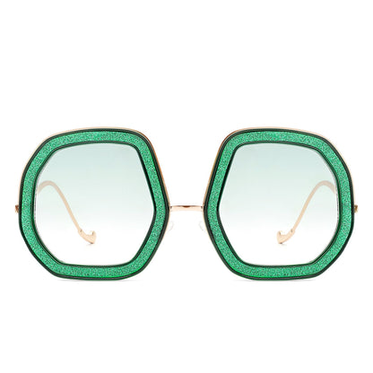 Xanadawn - Women Round Irregular Geometric Glitter Fashion Sunglasses
