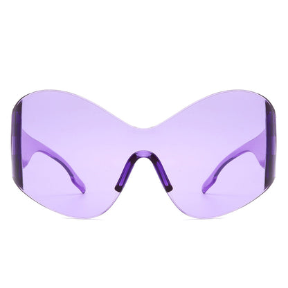 Oriel - Rimless Oversized Wraparound Shield Women Sunglasses