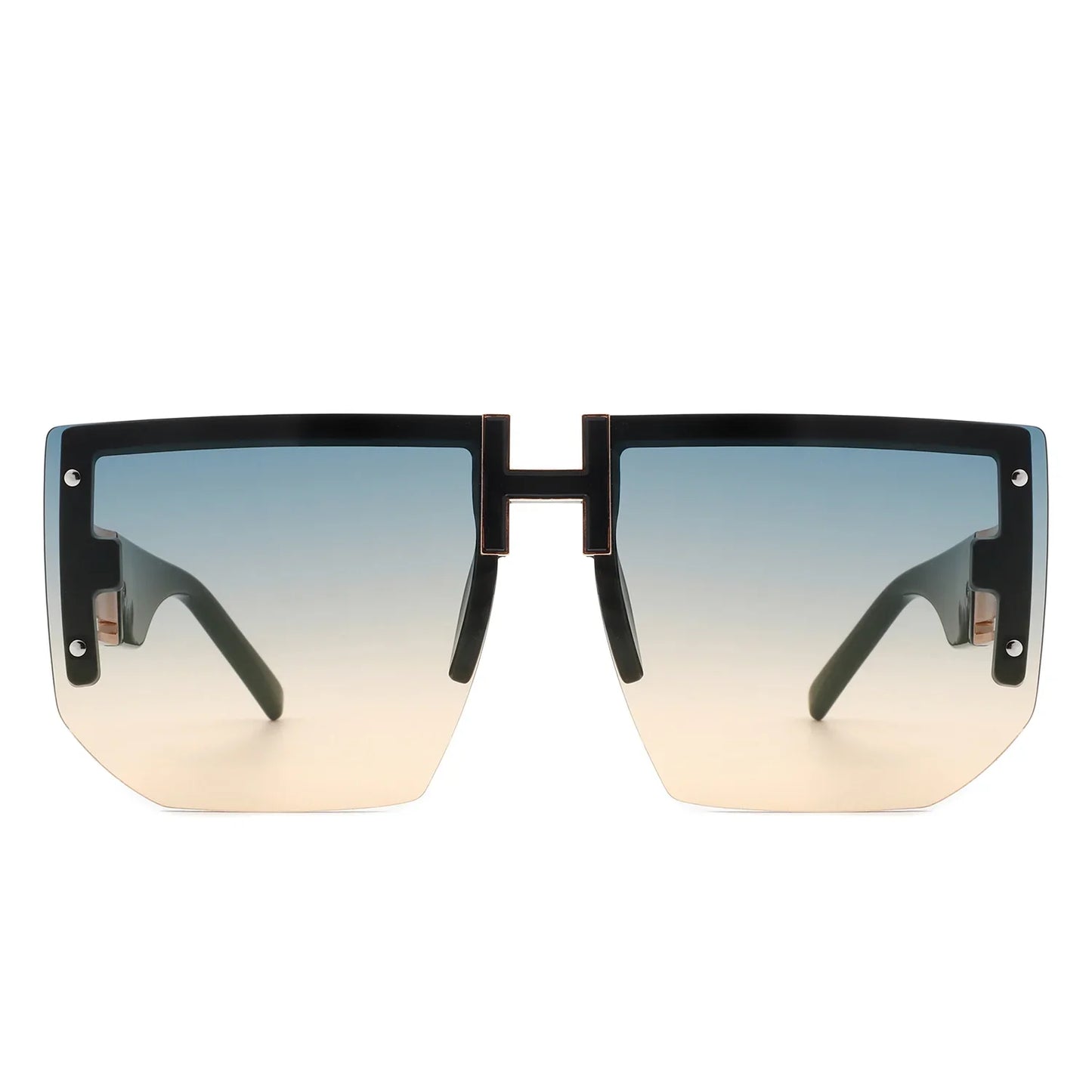 Kaelor - Square Oversized Flat Top Gradient Half Frame Sunglasses