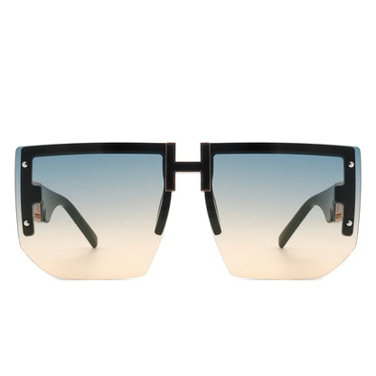Kaelor - Square Oversized Flat Top Gradient Half Frame Sunglasses