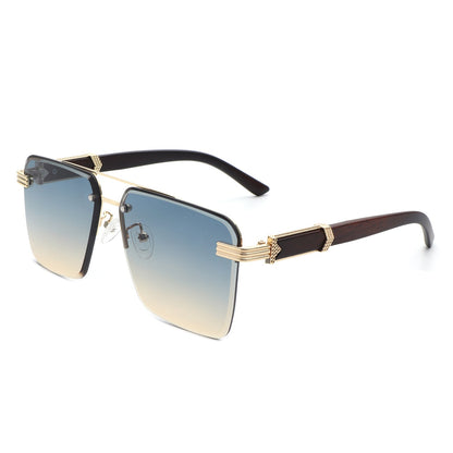 Elysian - Retro Square Rimless Brow-Bar Tinted Fashion Sunglasses