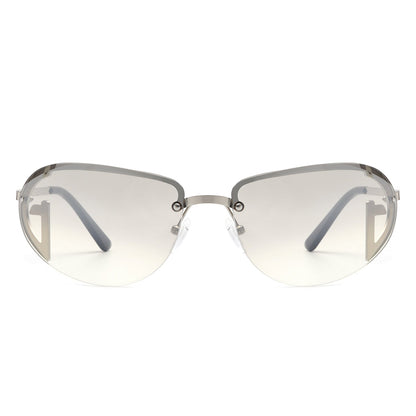 Oceandew - Retro Rimless Oval Tinted Round Sunglasses