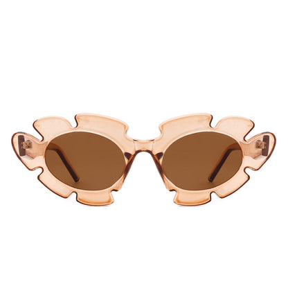 Pixielan - Women Irregular Round Cut-Out Cat Eye Flower Design Fashion Sunglasses