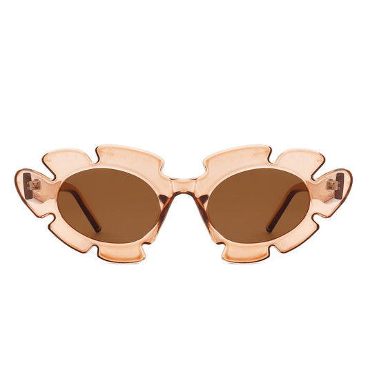 Pixielan - Women Irregular Round Cut-Out Cat Eye Flower Design Fashion Sunglasses