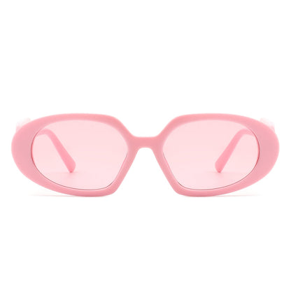 Glittera - Rectangle Retro Oval Chic Round Lens Leaf Design Fashion Sunglasses