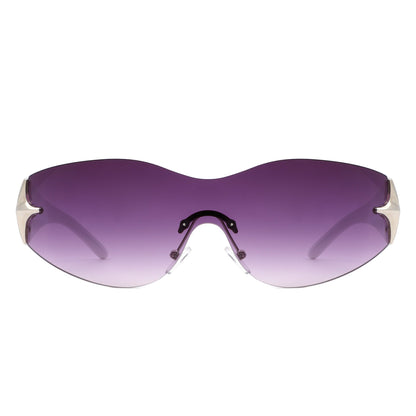 Spark - Sleek Rimless Double Star Fashion Shield Sunglasses
